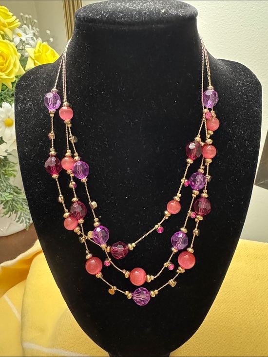 Jewelry - Multi-Strand Pink & Purple Beaded Necklace - Elegant Women’s Jewelry
